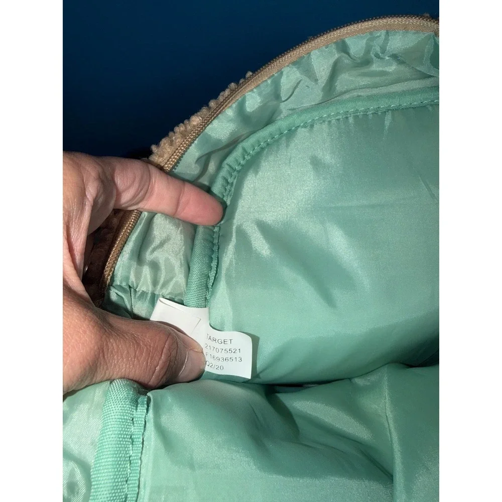 Target Monster Mini Backpack Brown Sherpa Fuzzy Corduroy Mint Green Straps